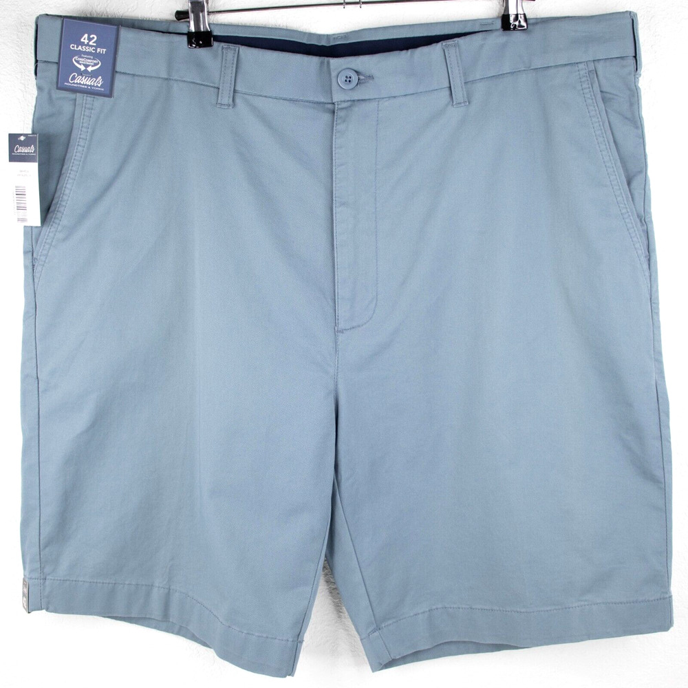 Roundtree & Yorke Casuals Classic Fit Flat Front Chino Shorts Blue Mens SIZE 42